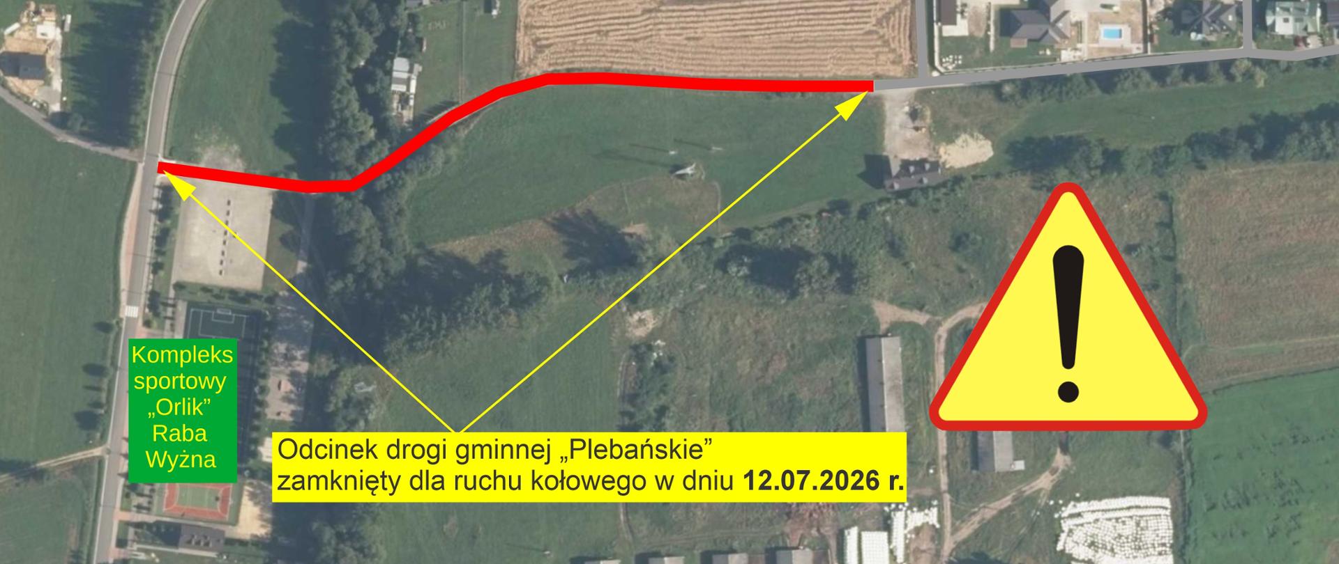 Mapka informująca o zamknięciu odcinka drogi 