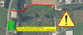 Mapka informująca o zamknięciu odcinka drogi 