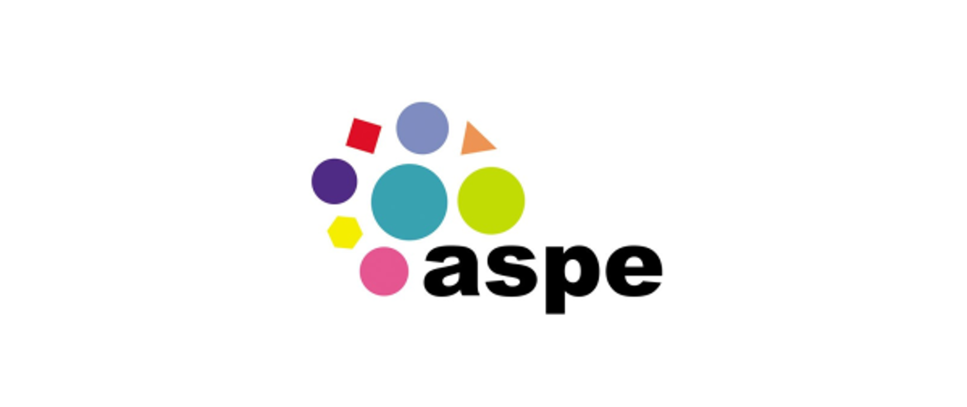 Logo aspe (asystent ucznia ze specjalnymi potrzebami edukacyjnymi) - kolorowe figury geometryczne, pod nimi napis aspe
