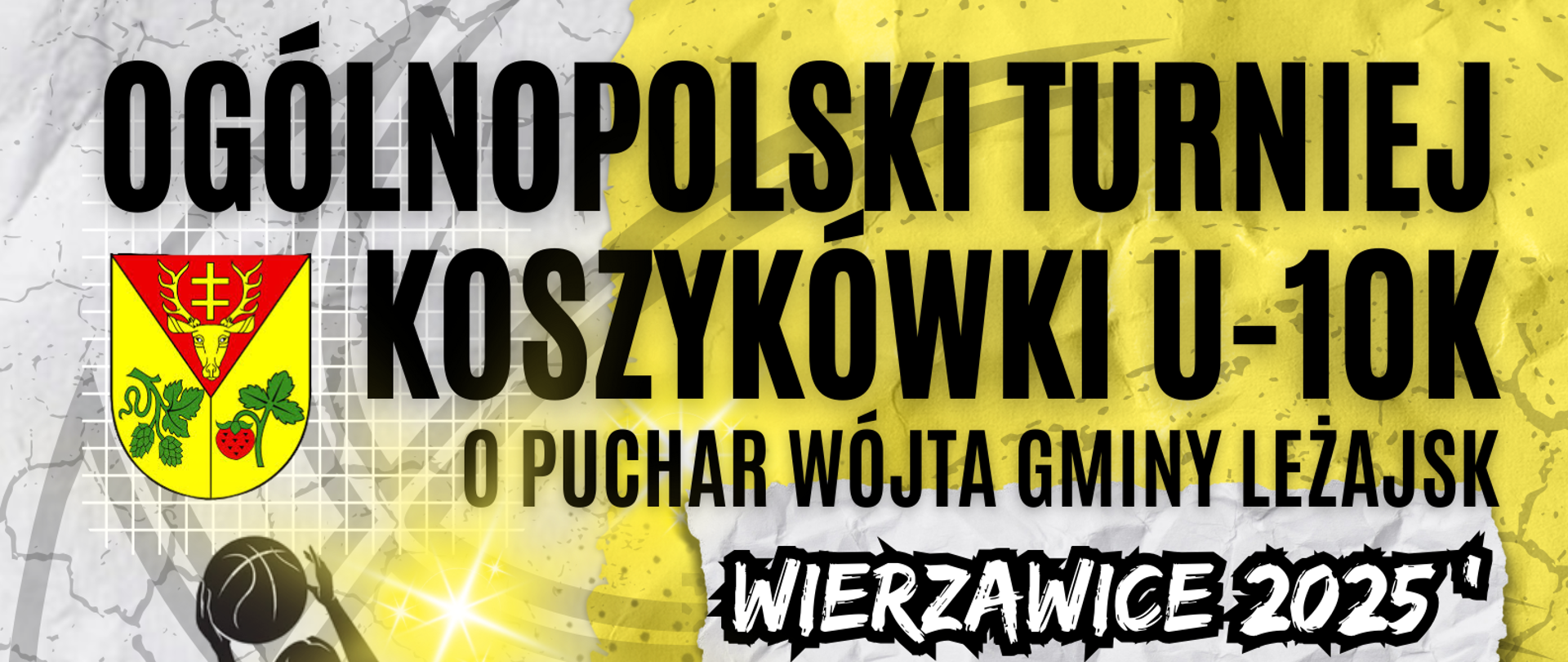 Plakat informujący o turnieju koszykówki. Plakat w kolorach biało, żółto czarnym o treści :
Ogólnopolski Turniej Koszykówki U-10K o Puchar Wójta Gminy Leżajsk Wierzawice 2025
29-30 listopada 2025
Hala sportowa Zespołu Szkół Licealnych
Hala sportowa Zespołu Szkół Technicznych
Szczegółowy harmonogram meczów na stronie www.zswierzawice.pl
oraz na profilu facebookowym Zespołu Szkół w Wierzawicach i UKS Lotnik Wierzawice
