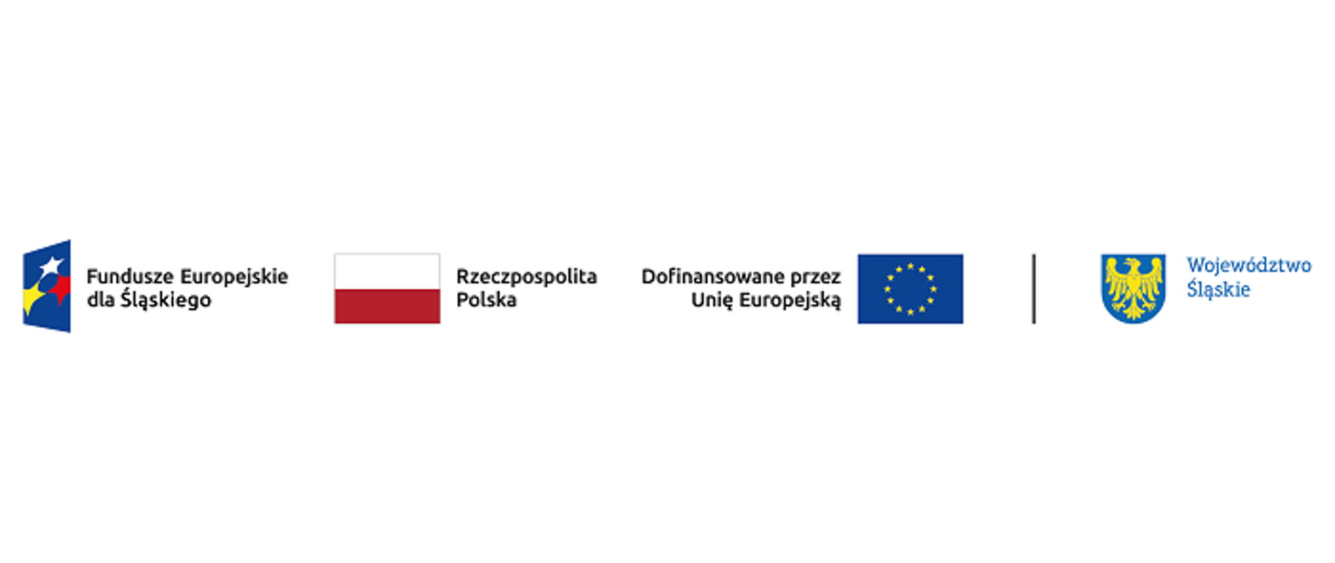 Znak graficzny programu Fundusze Europejskie dla Śląskiego. Loga (od lewej do prawej): Fundusze Europejskie dla Śląskiego, Rzeczpospolita Polska, Dofinansowane przez Unię Europejską, Województwo Śląskie