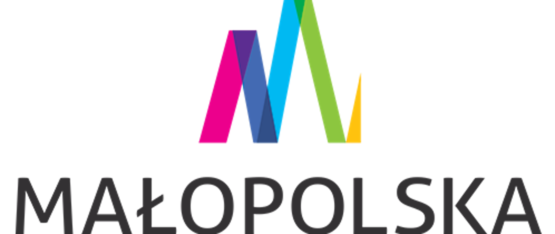 „Logo Województwa Małopolskiego – kolorowy znak graficzny z literą M w odcieniach różu, niebieskiego, zielonego i żółtego, z czarnym napisem ‘Małopolska’ poniżej