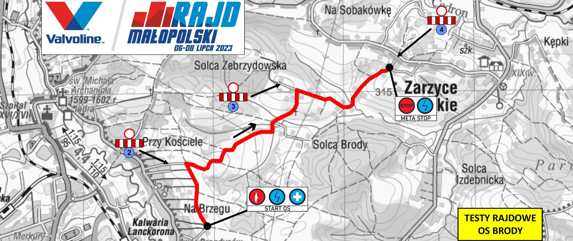 Mapa - Testy przed Valvoline Rajdem Małopolski 2023