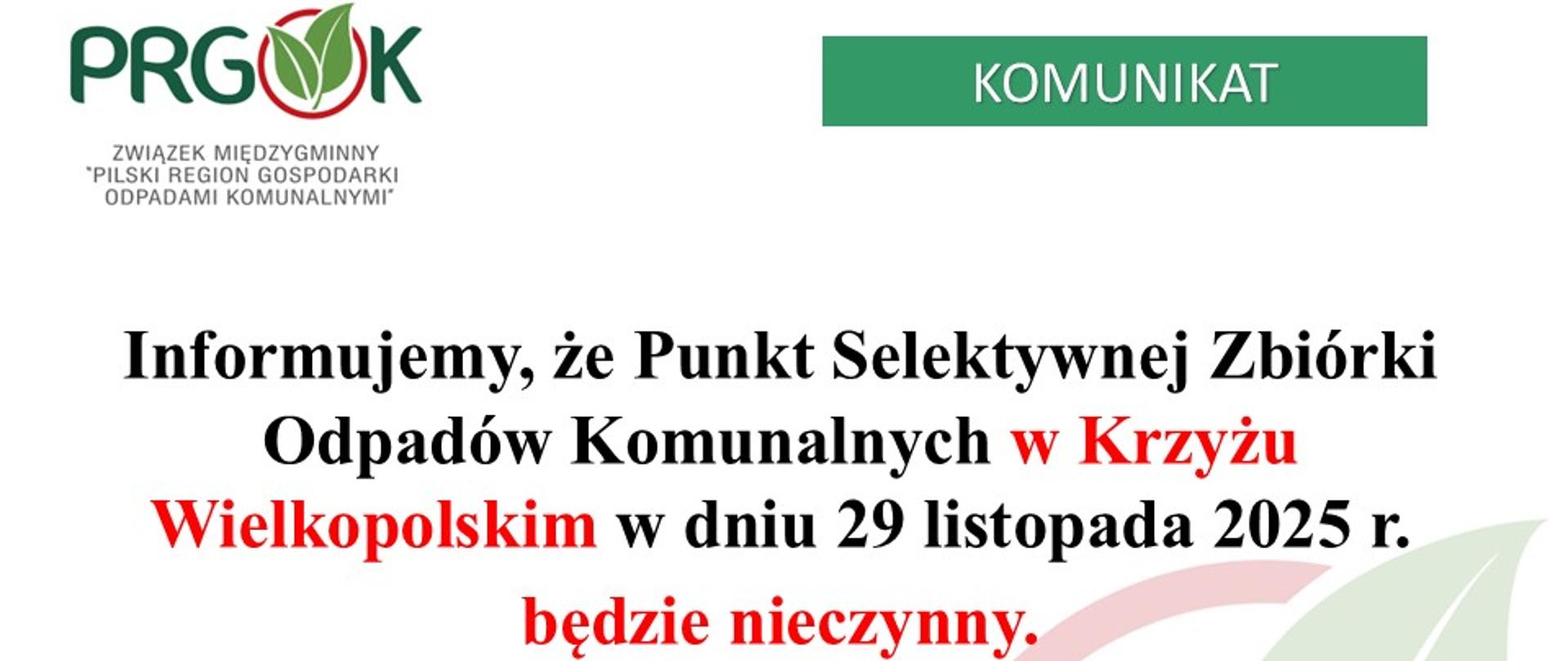 PSZOK nieczynny 29.22.2025