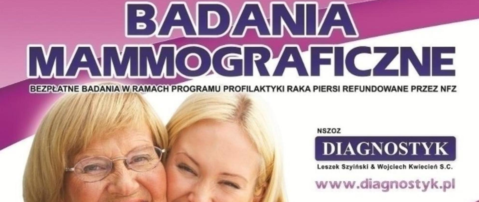 Plakat badanie mammograficzne Chodzież 13.03.2025 pływalnia Delfin