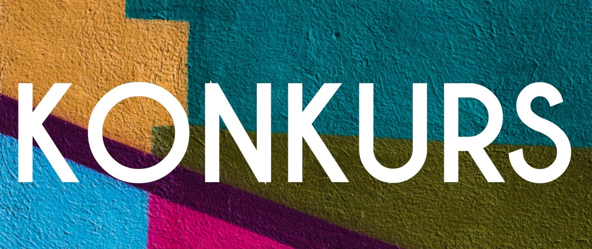 Plakat promujący konkurs na projekt muralu. Na kolorowym, geometrycznym tle znajduje się informacja o nagrodzie w wysokości 15 tysięcy złotych oraz logotypy organizatorów i partnerów wydarzenia.