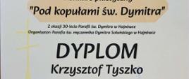 Dyplom Krzysztofa Tyszko za zajęcie III miejsca