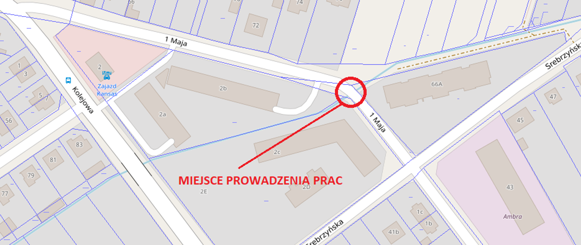 Mapa Konstantynowa Łódzkiego z naniesioną lokalizacją prowadzenia prac drogowych.