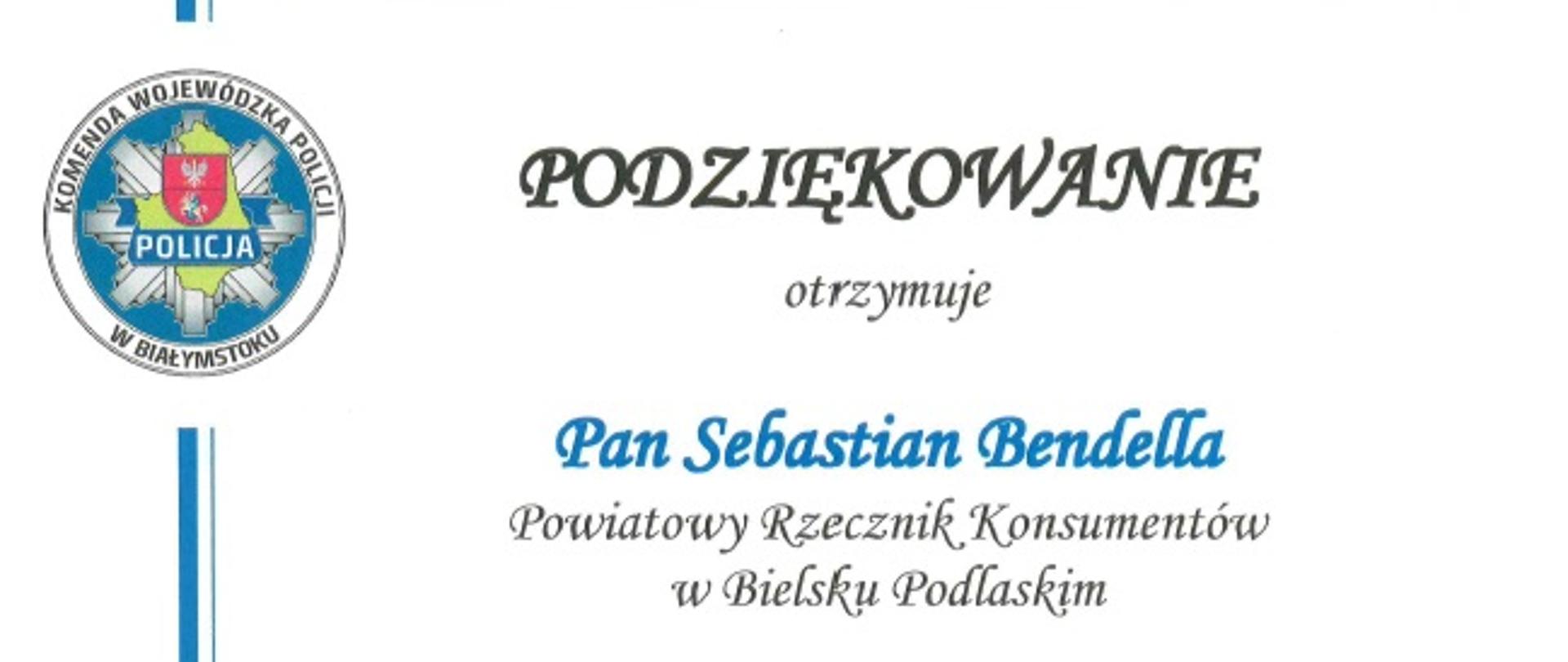 Podziękowanie KWP dla Powiatowego Rzecznika Konsumentów