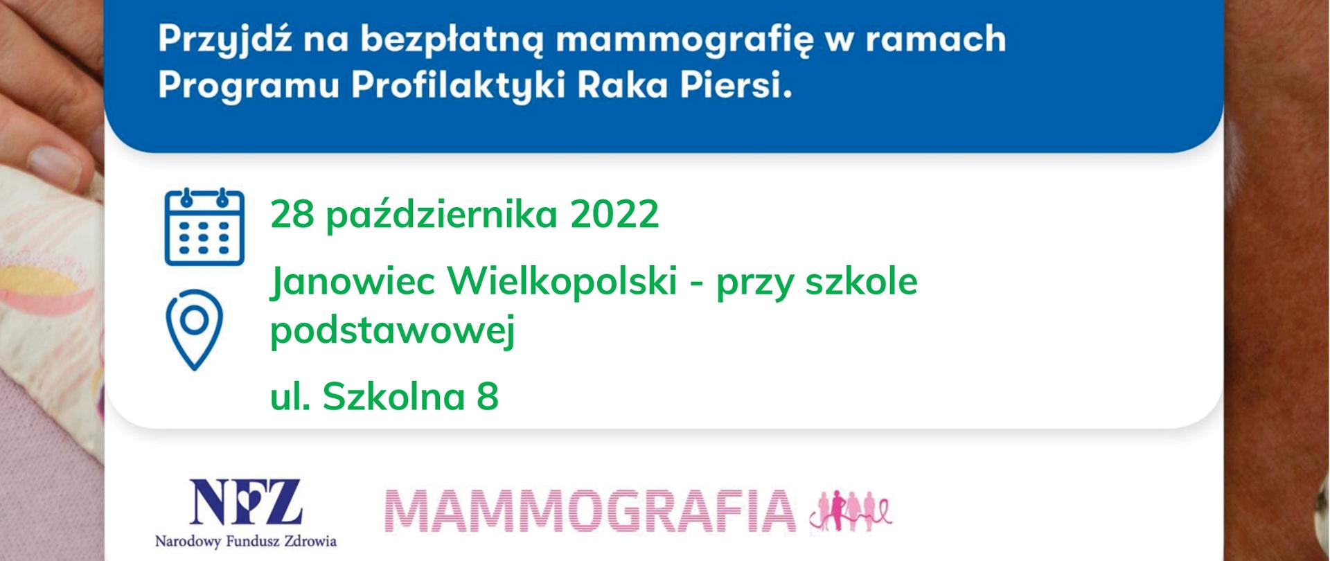 badania w mobilnej pracowni mammograficznej LUX MED 28 października 2022 Janowiec Wielkopolski - przy szkole podstawowej ul. Szkolna 8