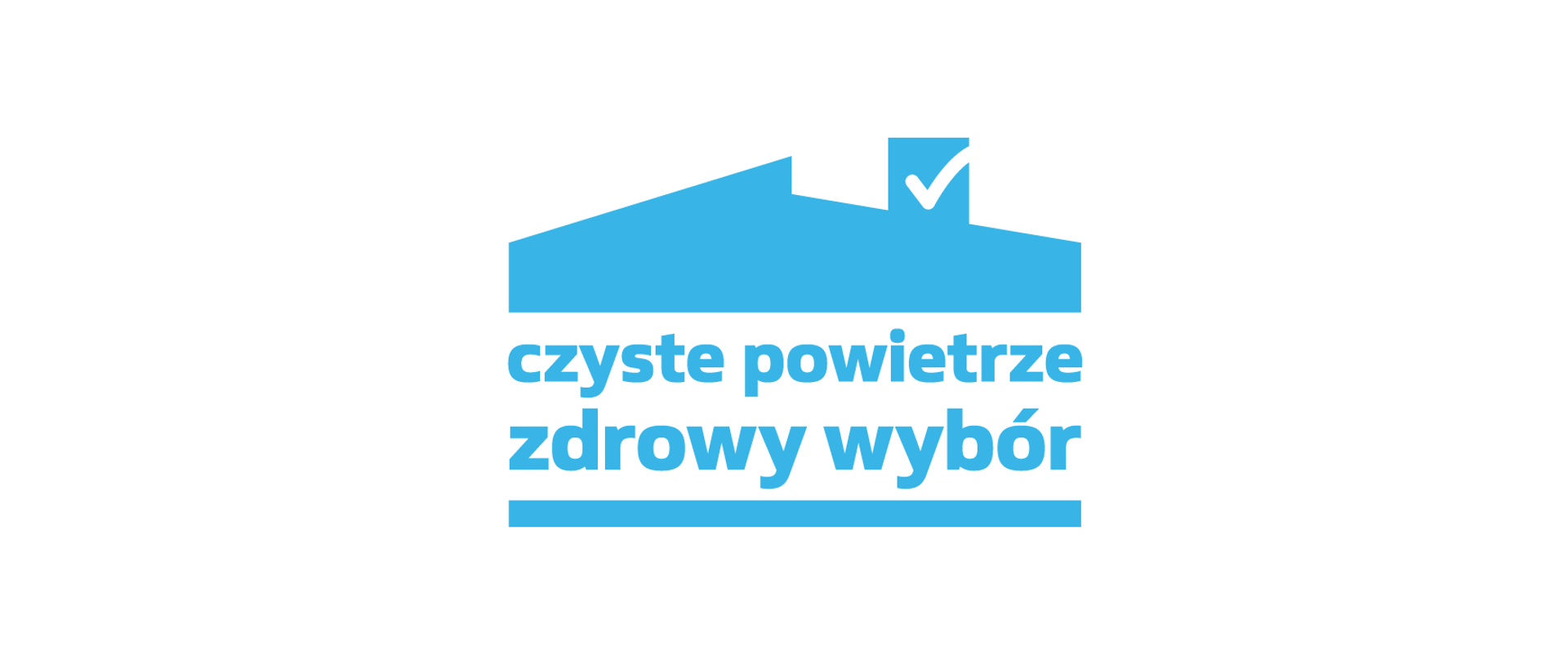 Logo Programu "Czyste Powietrze". Sylwetka dachu z kominem. Napis: czyste powietrze - zdrowy wybór. 