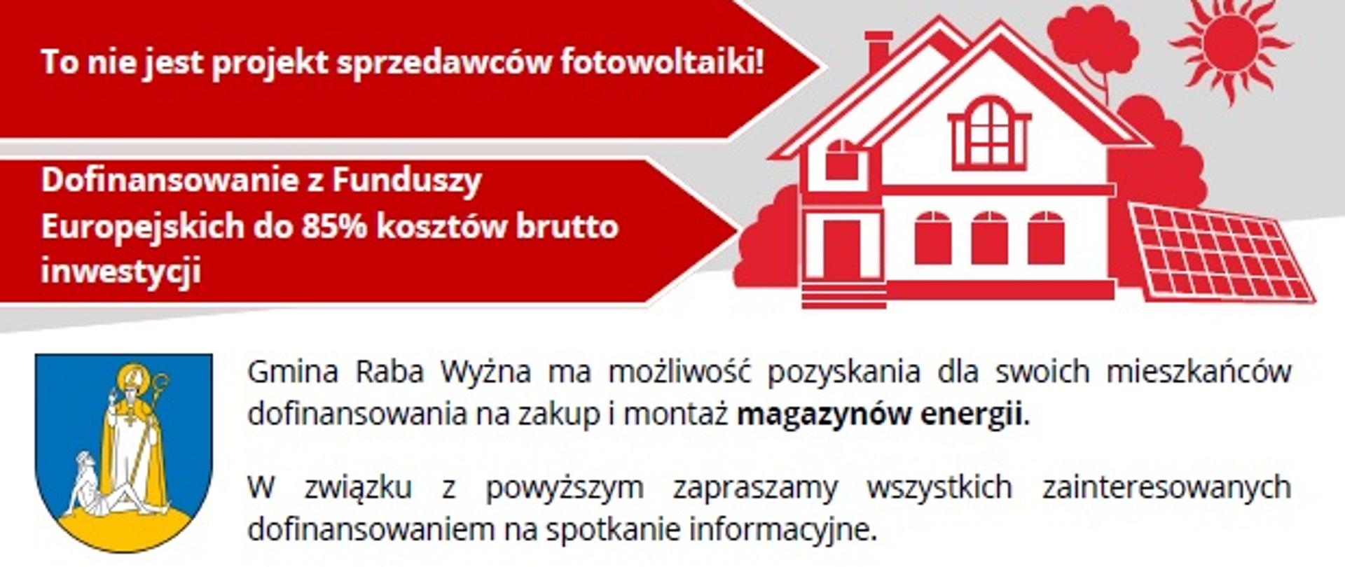 Plakat Klastra Energii Brama Podhala z zaproszeniem na spotkanie informacyjne na temat możliwości uzyskania dofinansowania na magazyny energii
