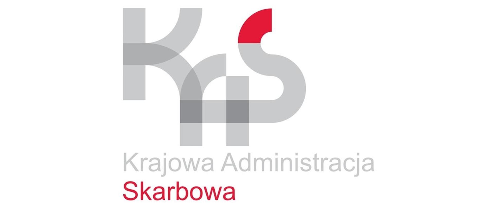 Logo Krajowej Administracji Skarbowej. Na białym tle zachodzące na siebie litery KAS. Poniżej napis Krajowa Administracja Skarbowa