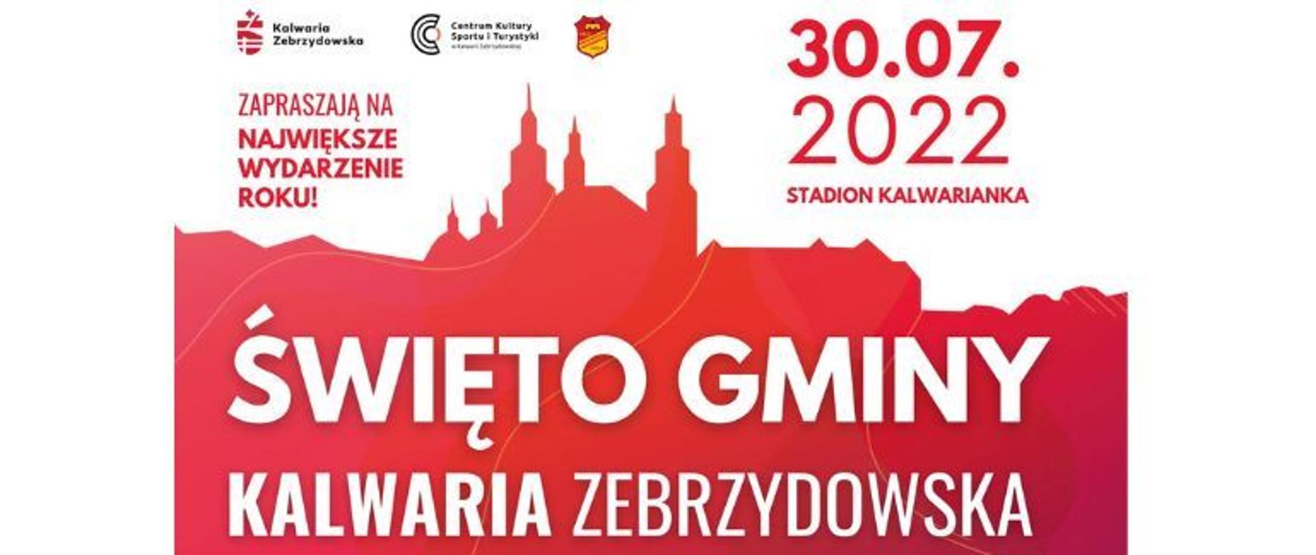 Plansza z napisem Święto Gminy Kalwaria Zebrzydowska - 30 lipca 2022