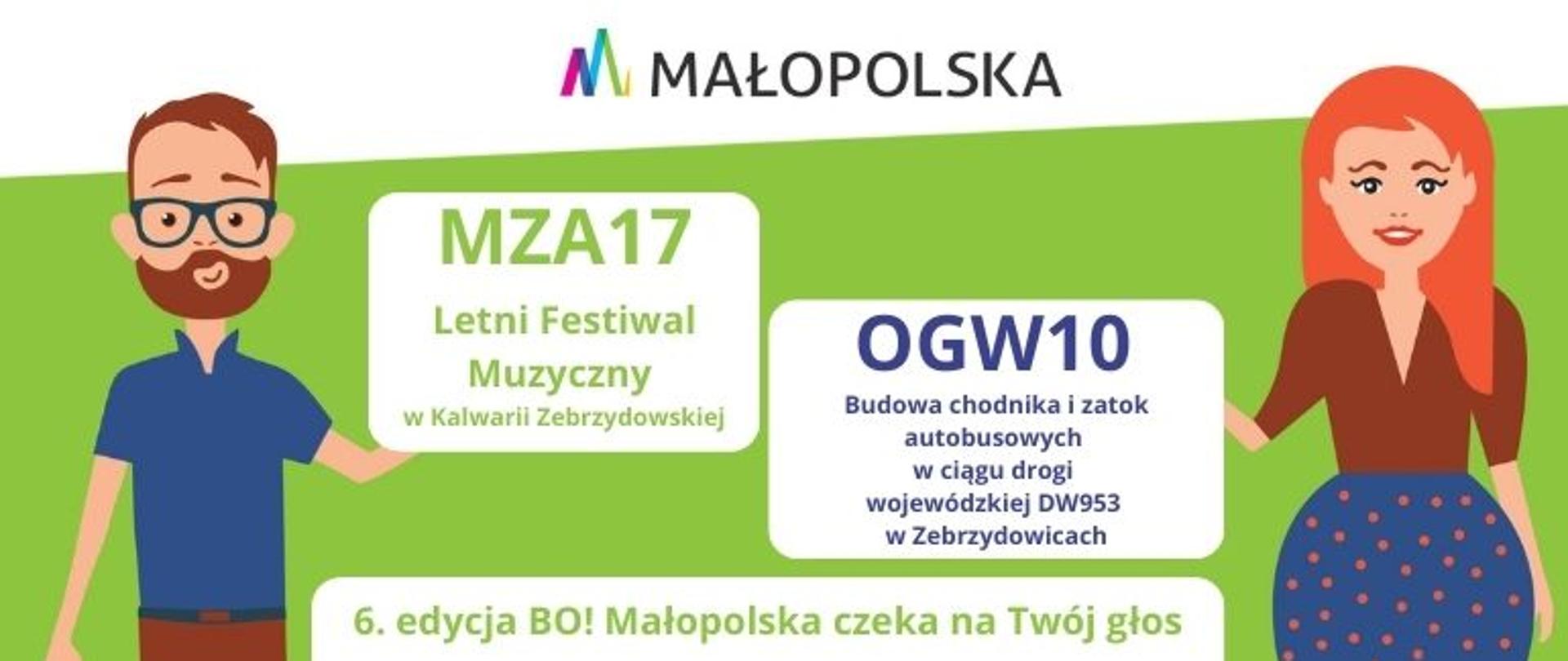 Plansza informacyjna - Zagłosuj w Budżecie Obywatelskim Województwa Małopolskiego na zadania z gminy Kalwaria Zebrzydowska!