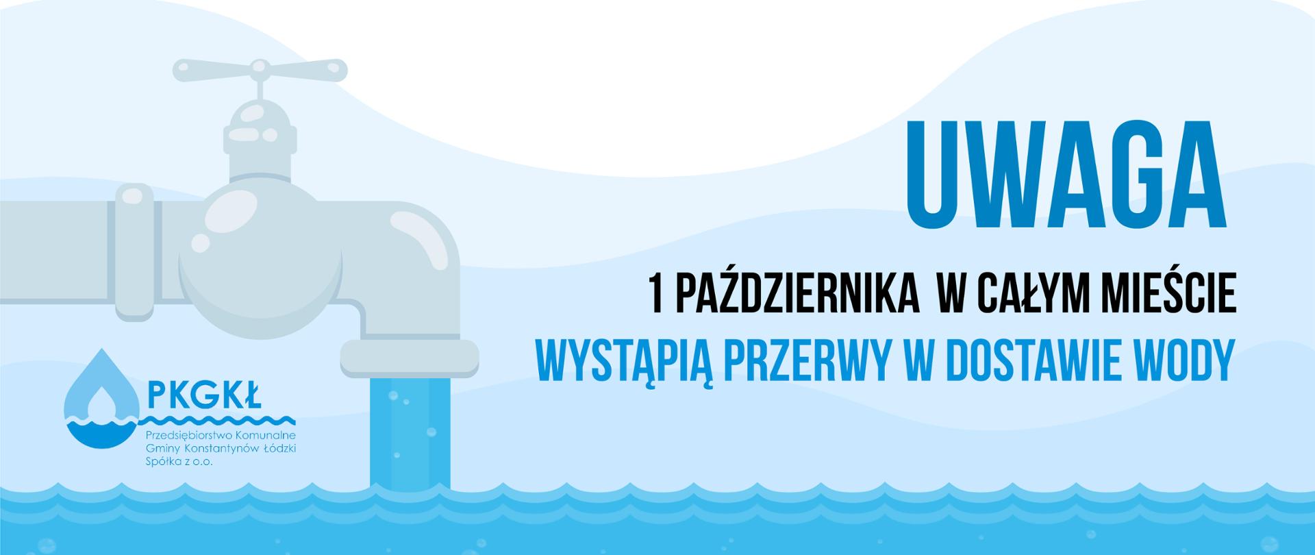 Infografika mówiąca o przerwach w dostawie wody 1 października na terenie całego miasta