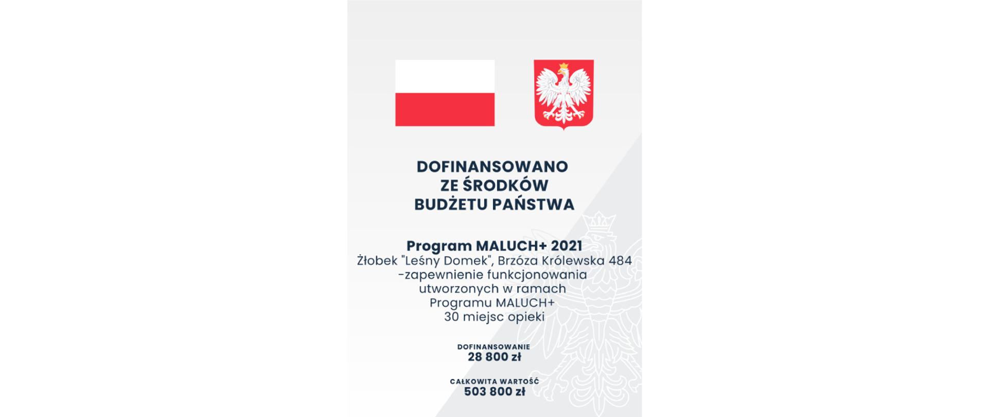 Plakat informacyjny o dofinansowaniu z programu Maluch plus