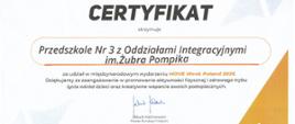 Certyfikat dla Przedszkola