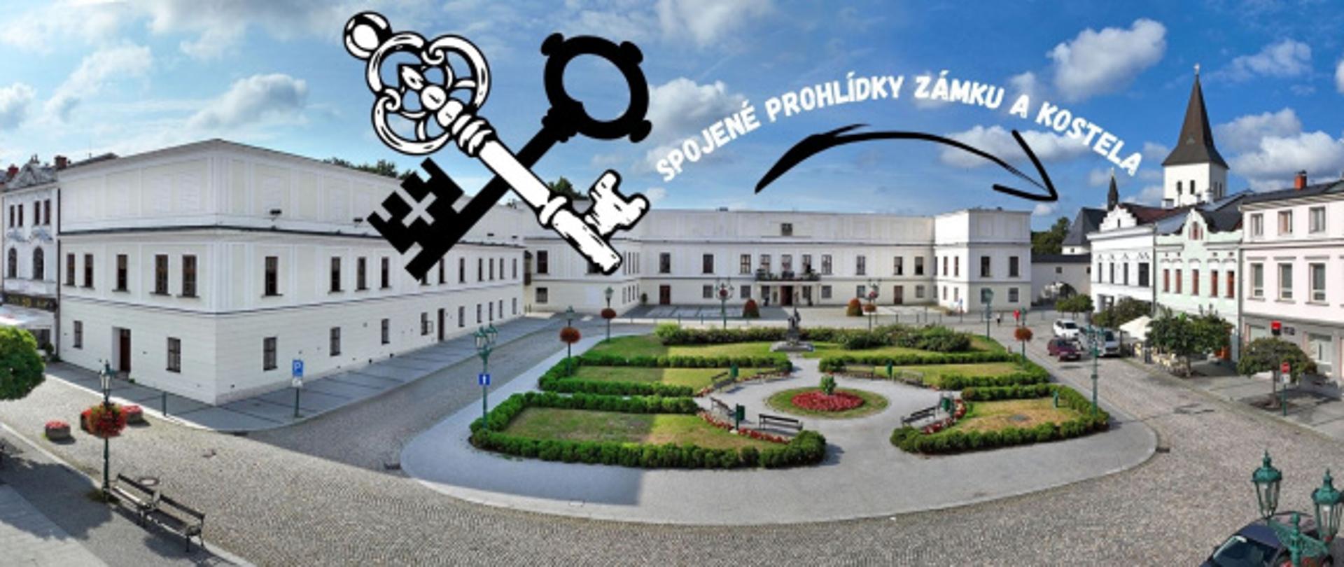 „Od piwnicy do wieży”. Widok na zamek we Frysztacie. Z prawej strony widoczna wieża kościoła 