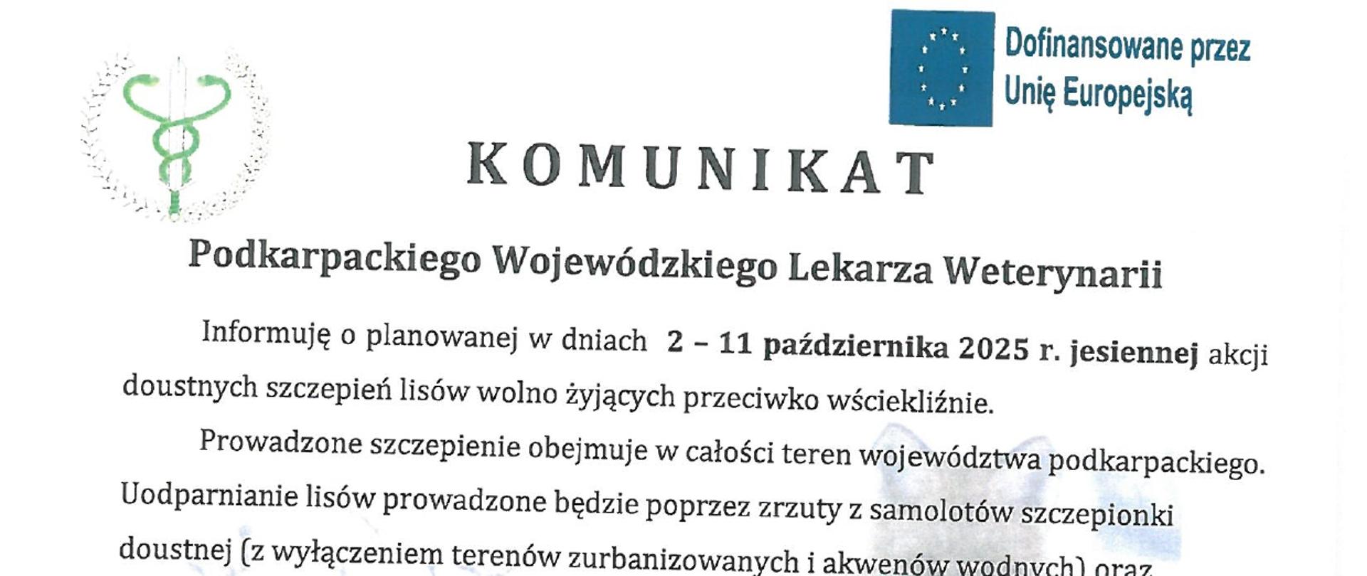 Akcja doustnych szczepień lisów wolno żyjących przeciwko wściekliźnie (październik 2025 r.)