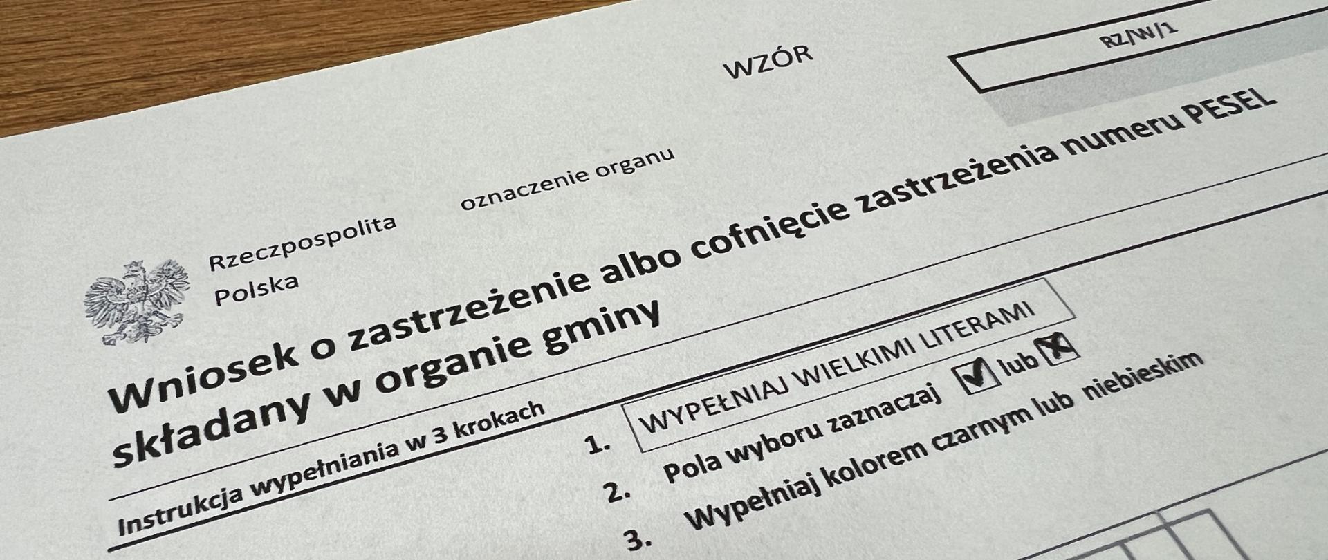 Wniosek o zastrzeżenie numeru PESEL