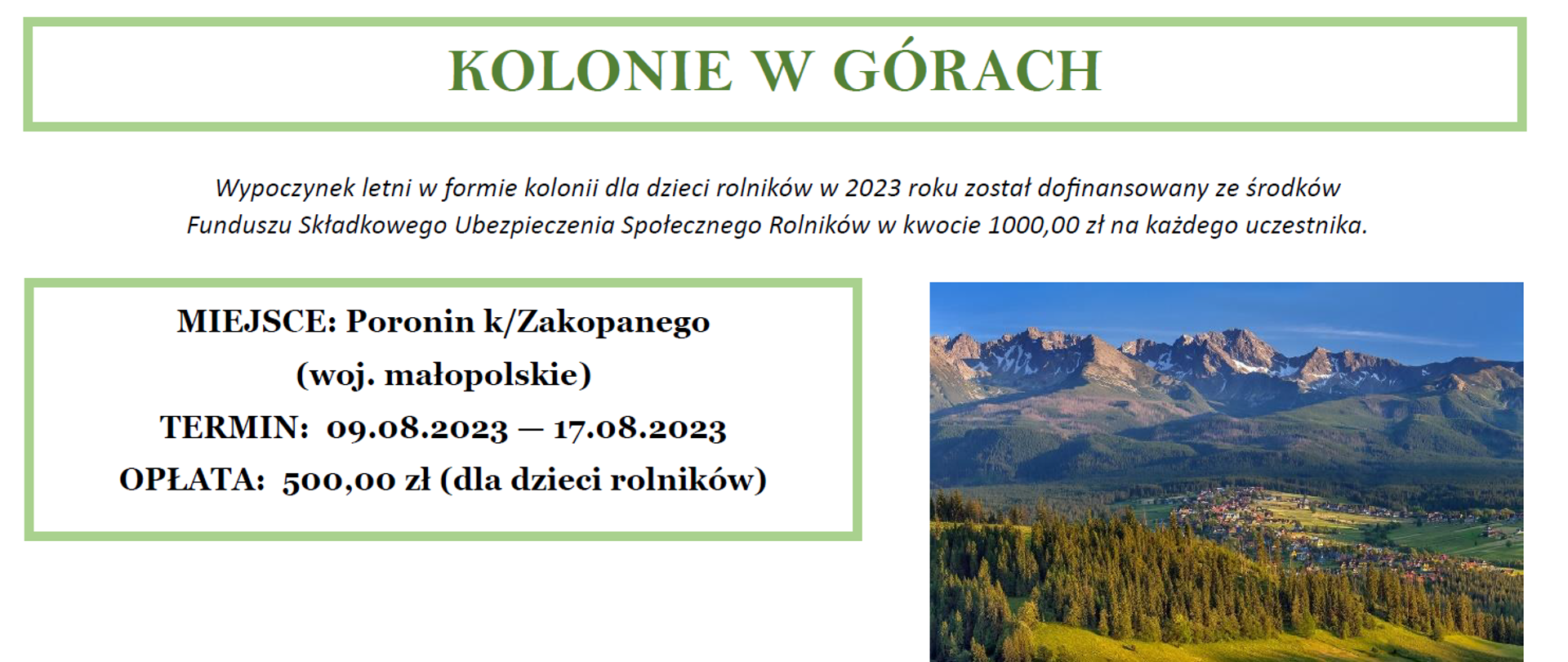 kolonie w górach 2023