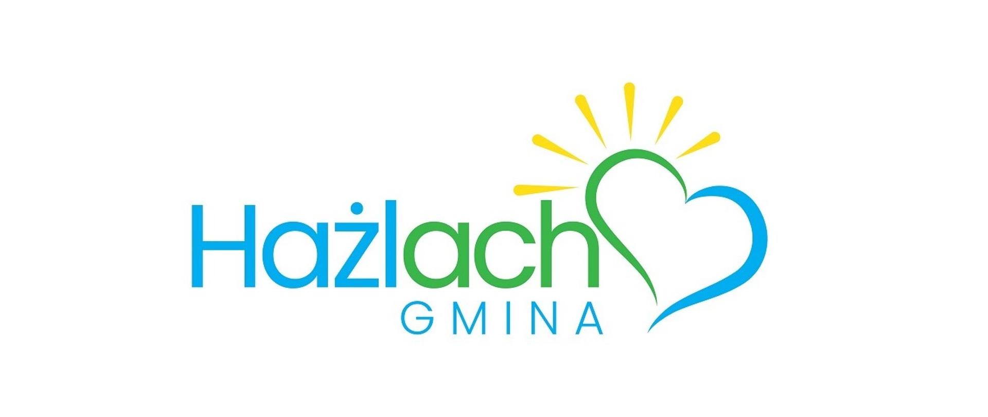 Logo Gminy Hażlach składa się z dwóch elementów: logotypu, czyli zapisanej w dwóch kolorach, niebieskim i zielonym, nazwy gminy oraz z sygnetu, który tworzą dwie linie, zielona i niebieska, składające się w kształt serca, dopełniane przez sześć promieni słonecznych w kolorze żółtym, symbolizujących sołectwa naszej gminy. Niebieski kolor nawiązuje do licznie występujących na terenie gminy wód, czyli stawów, rzek Olzy i Piotrówki, ich dopływów oraz źródełka Borgońka. Kolor zielony przywołuje pola uprawne, pagórki, lasy, zagajniki i pomniki przyrody. W nazwie, dzięki rozdzieleniu kolorystycznemu, występuje forma graficzna ach GMINA, wyrażająca zachwyt, jaki ona wzbudza u osób ją odwiedzających.