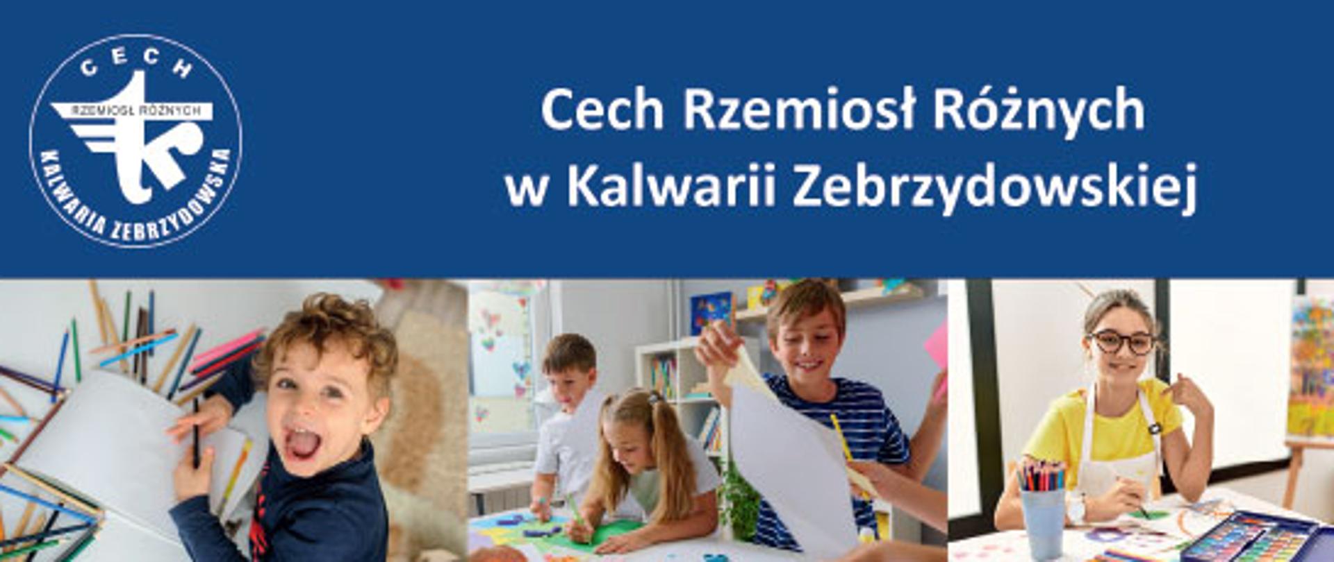 Plakat konkursu utrzymany w kolorystyce granatowo-zielono-białej, fotografie dzieci, które malują, rysują, majsterkują.