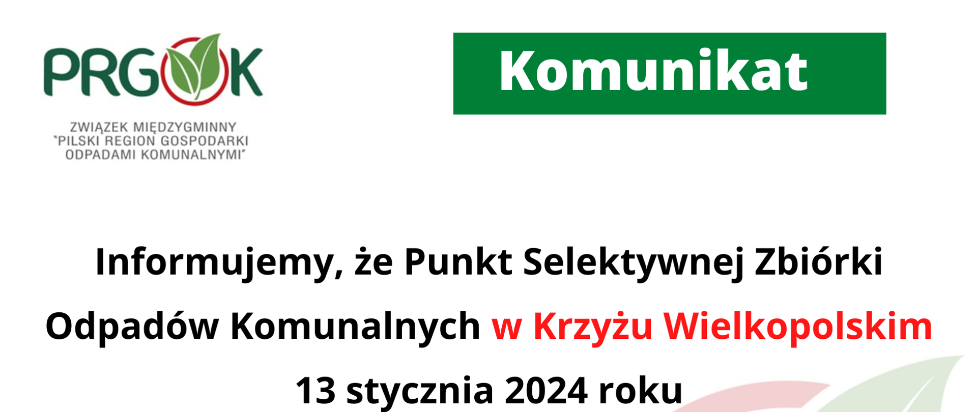 PSZOK nieczynny 13.01.2024