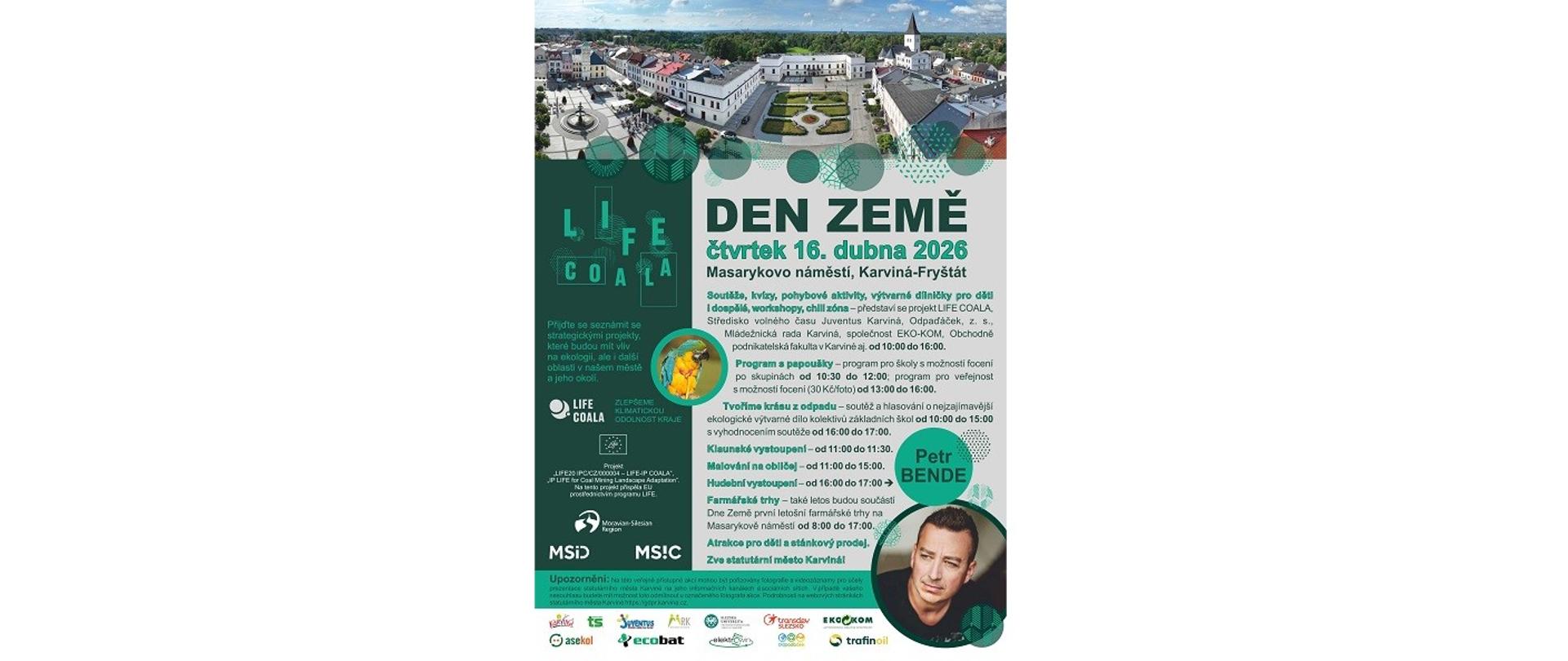 Plakat imprezy. „Dzień Ziemi”, czwartek, 16 kwietnia, Plac Masaryka, Karwina-Frysztat