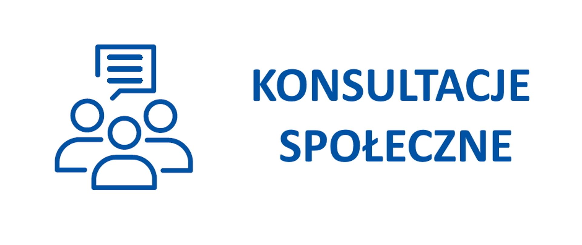 Rysunek trzech postaci z dymkiem nad nimi. Konsultacje społeczne