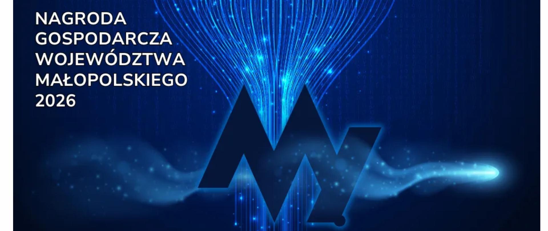 Granatowy plakat z informacją o Nagrodzie Gospodarczej Województwa Małopolskiego 2026