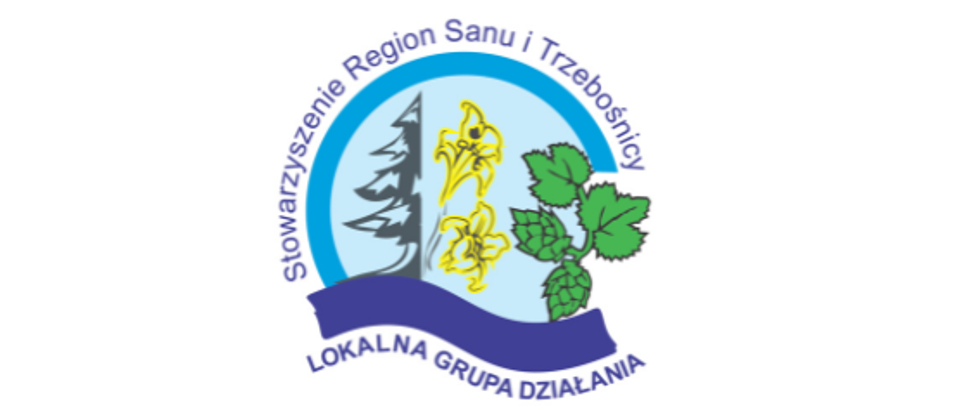 Logo na którym znajduje się część choinki, żółty kwiat oraz szyszki chmielu umieszczone na niebieskim tle przypominający okrąg. Po okręgu znajduje się napis Stowarzyszenie Region Sanu i Trzebośnicy". Pod logo jest drugi napis " Lokalna Grupa Działania"