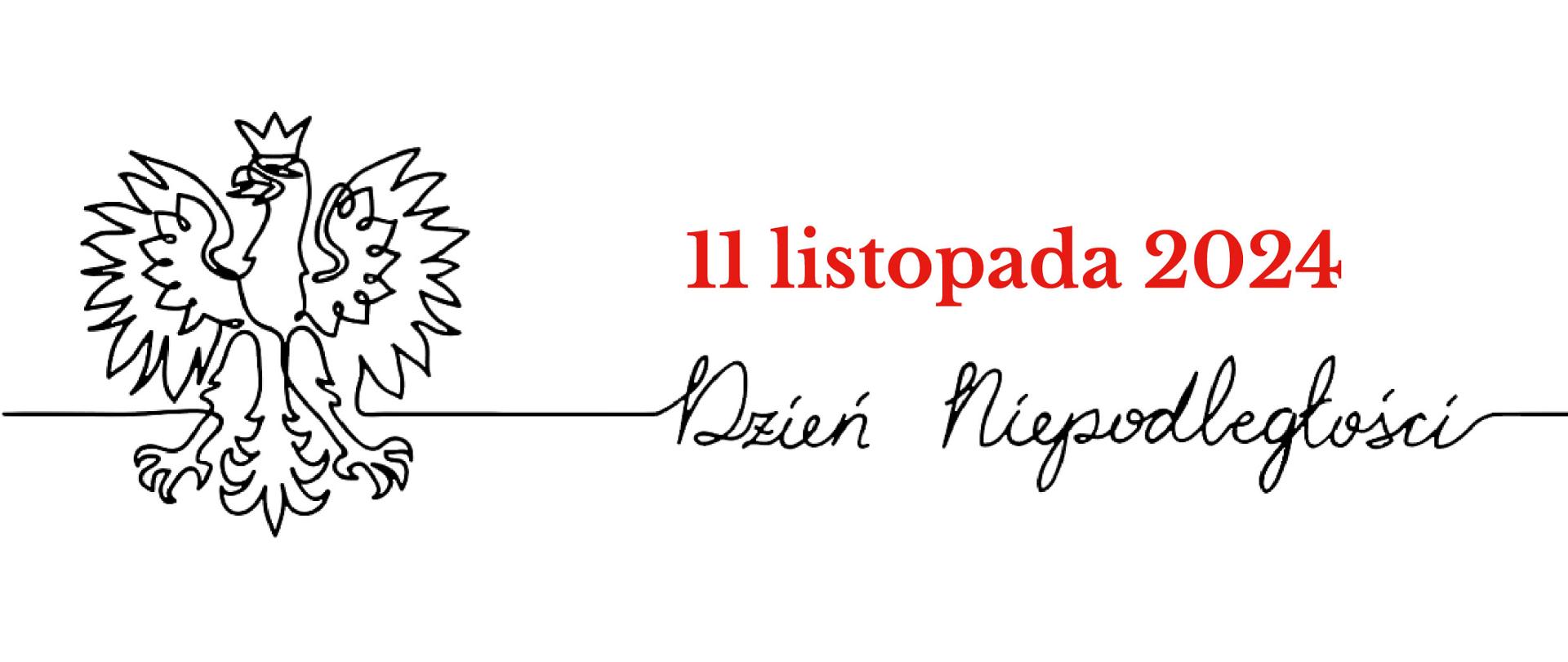 Orzeł - Godło Polski i napis Dzień Niepodległości 11 listopada 2024 r.