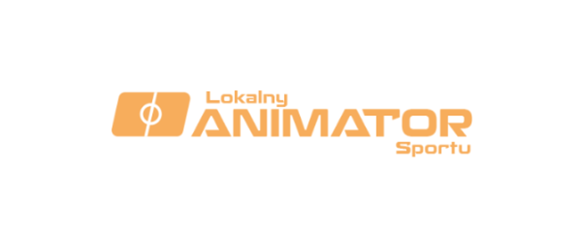 Pomarańczowe logo projektu "Lokalny Animator Sportu" - nazwa projektu oraz stylizowana grafika symbolizująca boisko sportowe