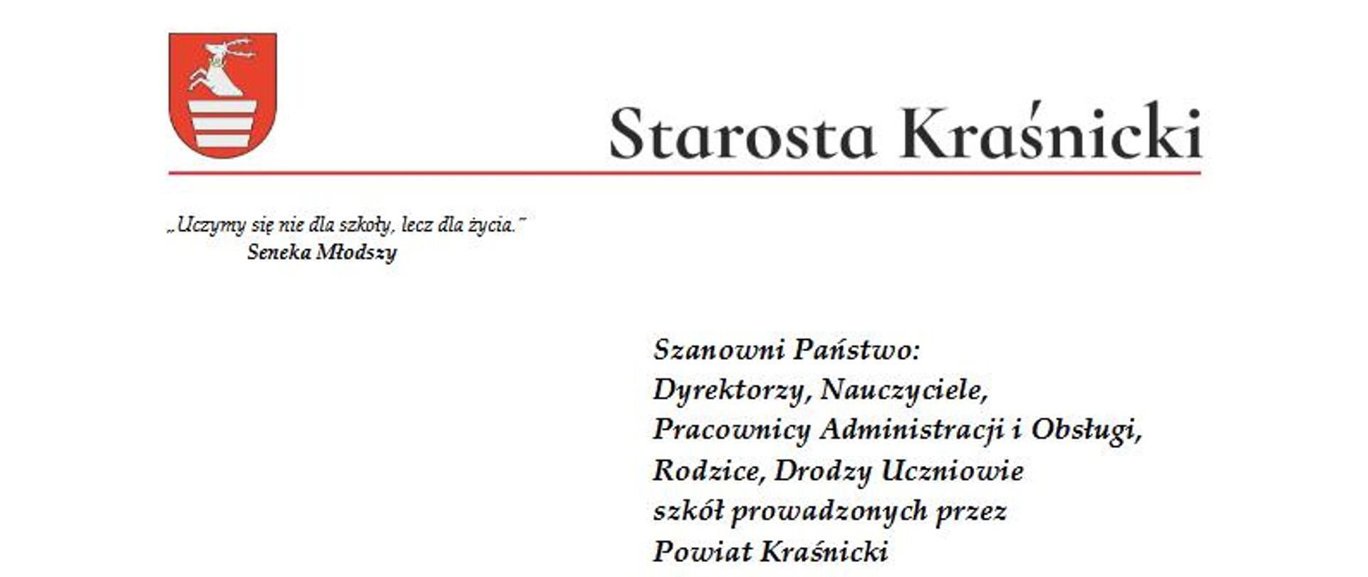 List Starosty Kraśnickiego na zakończenie roku szkolnego