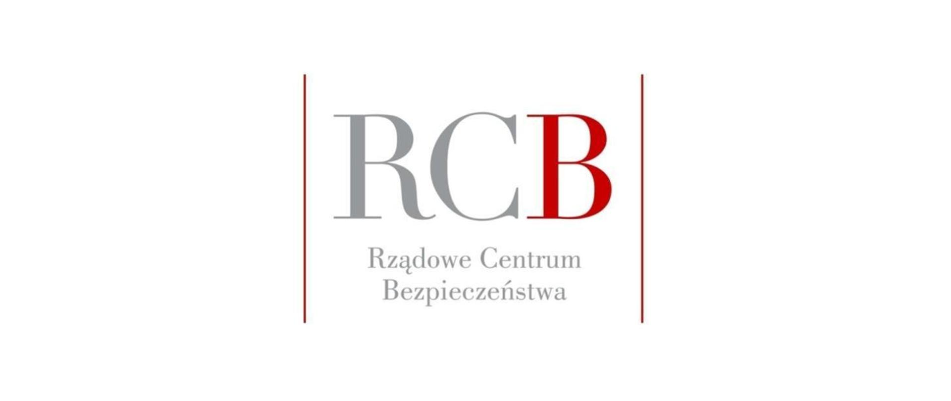 Logo Rządowego Centrum Bezpieczeństwa. Litery RCB, litera B w kolorze czerwonym. Poniżej napis Rządowe Centrum Bezpieczeństwa 