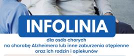 Plakat informacyjny dotyczący uruchomienia bezpłatnej infolinii "Helpline" dla osób chorych na chorobę Alzheimera lub inne zaburzenia otępienne oraz ich rodzin i opiekunów. 