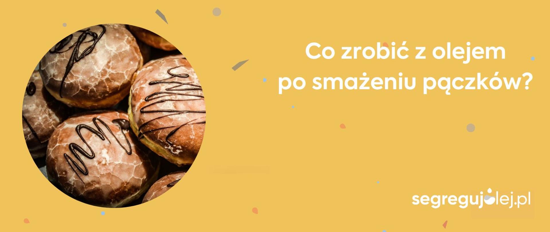 Baner - na żółtym tle fotografią pączków polanych lukrem i czekoladą