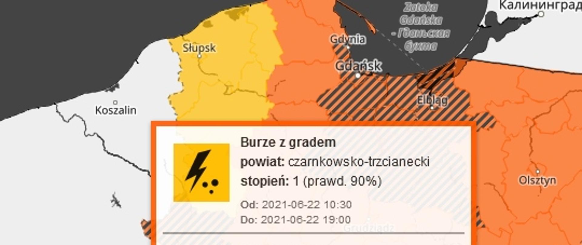 Prognozowane są burze, którym miejscami będą towarzyszyć opady deszczu od 20 mm do 30 mm oraz porywy wiatru do 90 km/h. Miejscami grad.