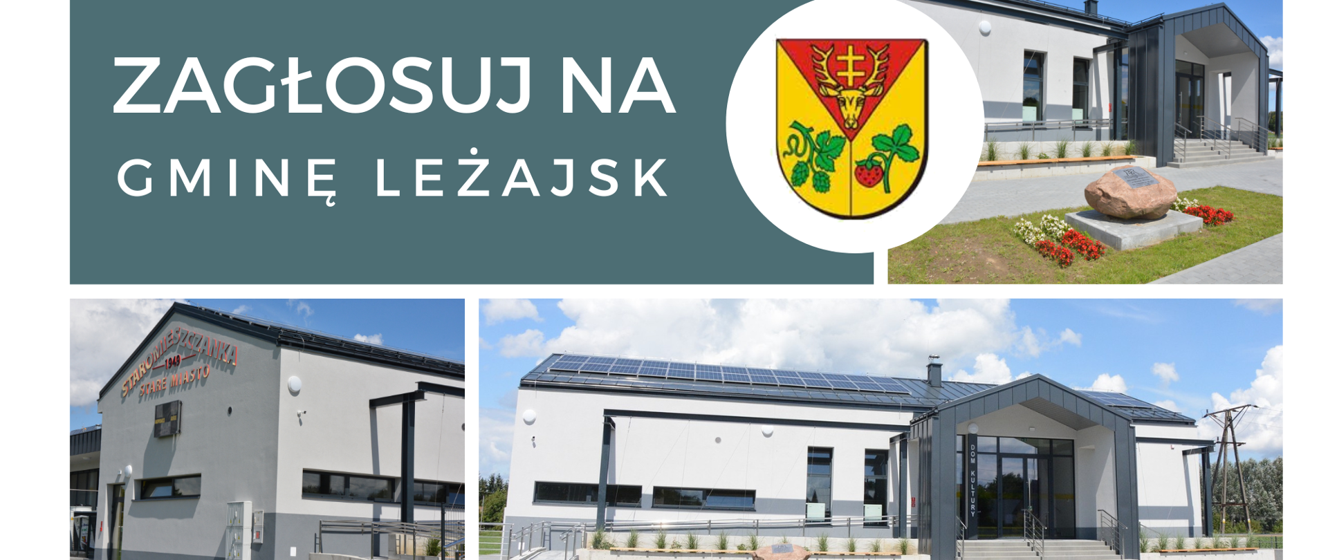 Kolaż zdjęć budynku w nowym budownictwie. Bryła w kolorach popieli i grafitu.