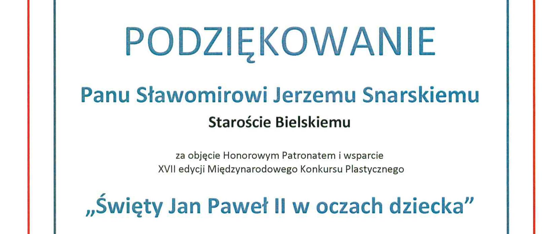 Podziękowanie Staroście Bielskiemu - Św. Jan Paweł II w Oczach Dziecka 2022