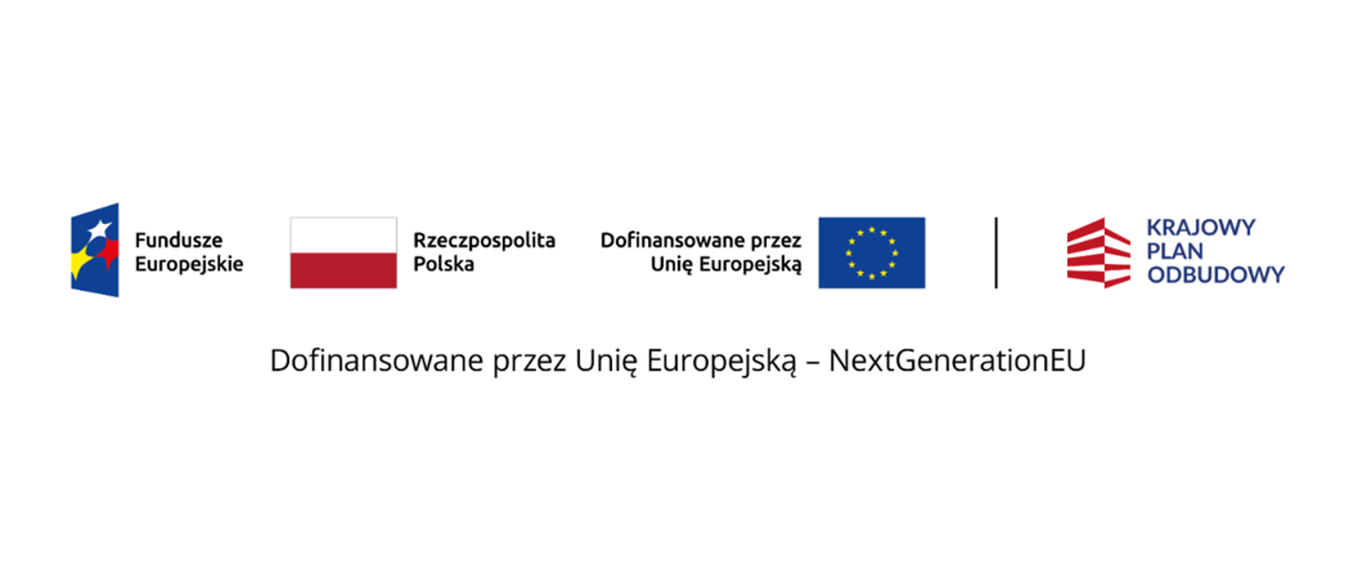 Logotypu: Fundusze Europejskie, flaga Polski, flaga Unii Europejskiej, Krajowy Plan Odbudowy