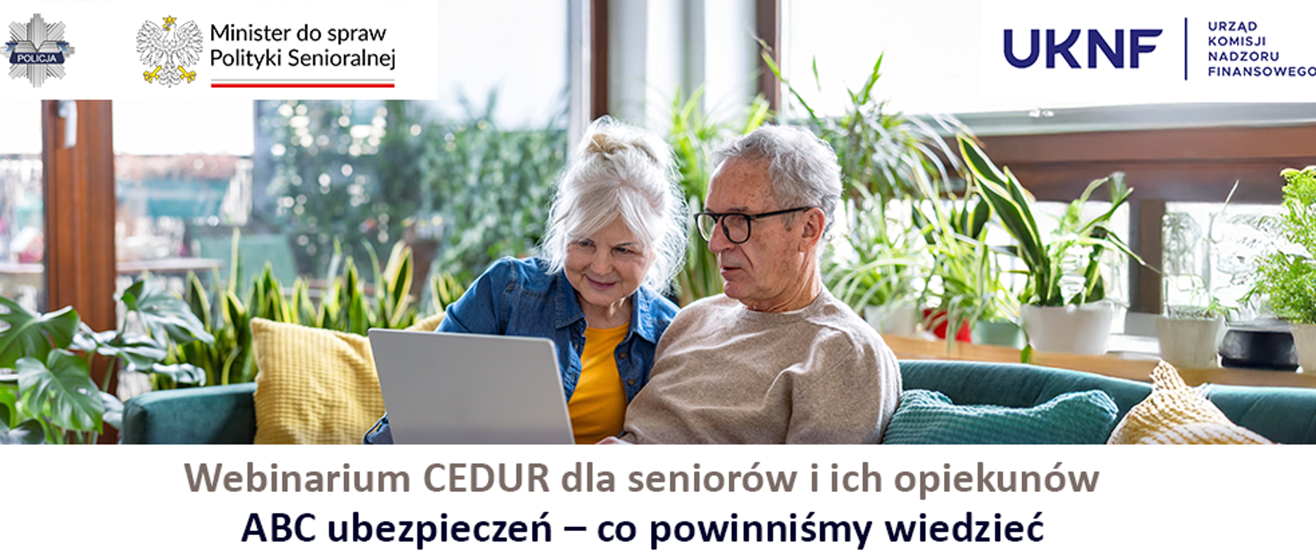 plakat promujący webinarium cedur dla seniorów i ich opiekunów.