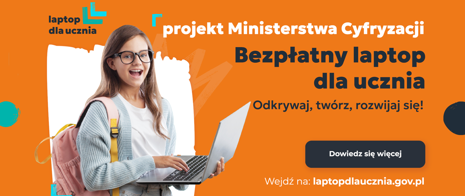 Grafika przedstawia dziecko z laptopmem