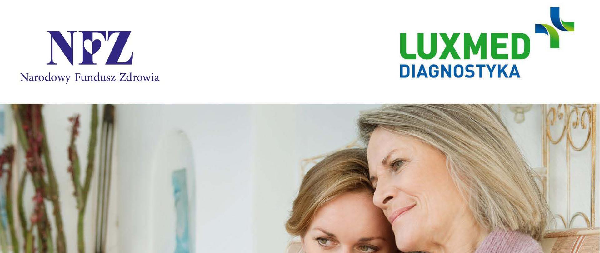 Plakat informacyjny. Logotypy: Narodowy Fundusz Zdrowia, Luxmed Diagnostyka. Postaci dwóch kobiet: starszej i młodszej. Opis: Zbadaj się i zyskaj spokój. Zapraszamy Panie w wieku 50-69 lat na bezpłatną mammografię (prześwietlenie piersi) w technice cyfrowej w ramach Populacyjnego Programu Wczesnego Wykrywania Raka Piersi. Pogwizdów, 3 marca 2021 roku, przy Gminnej Bibliotece Publicznej, ulica Katowicka 5. Zarejestruj się: 58 666 24 44, www.mammo.pl.