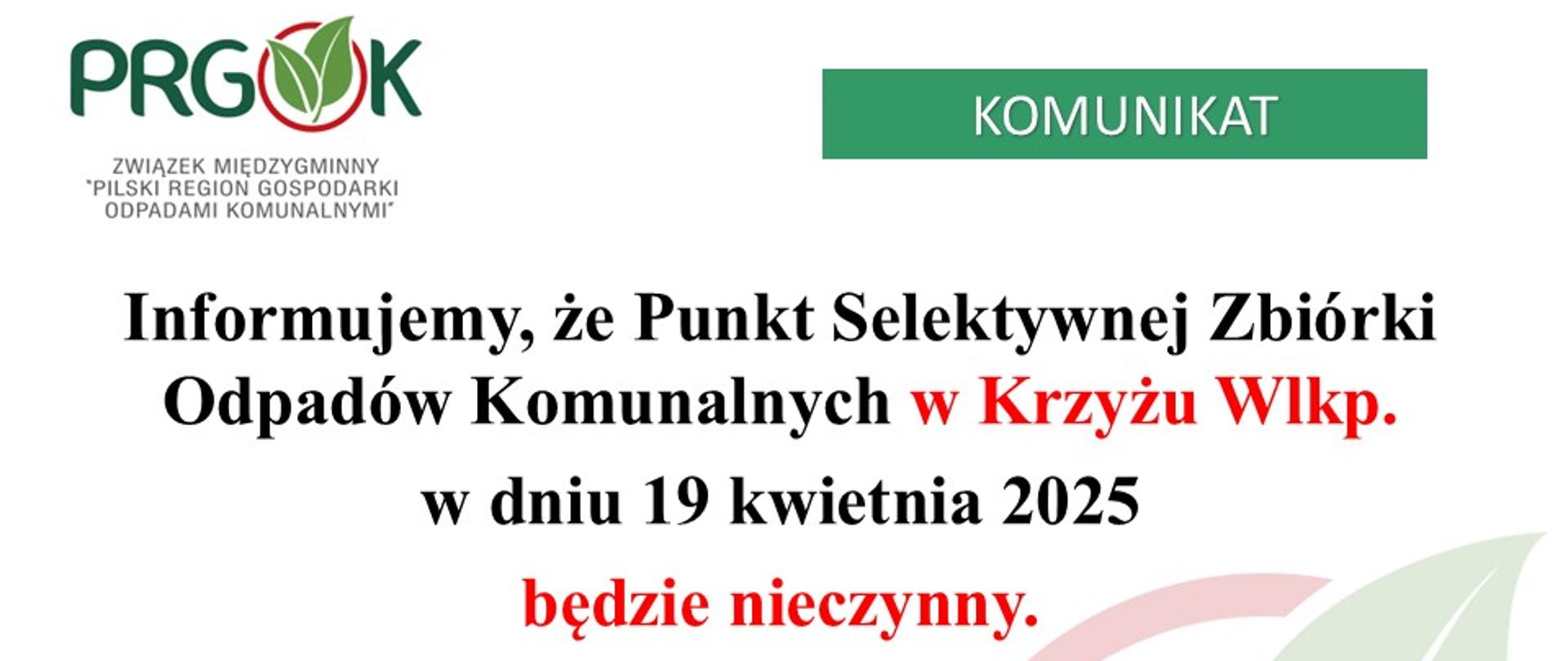 PSZOK nieczynny 19.04.2025