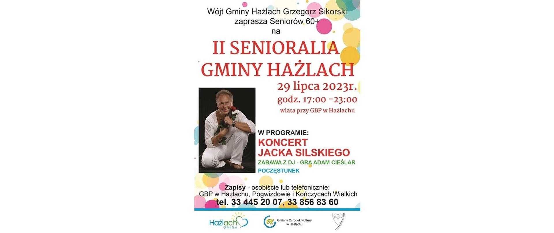 Plakat imprezy. II Senioralia Gminy Hażlach 29 lipca 2023 roku godz. 17.00-23.00.