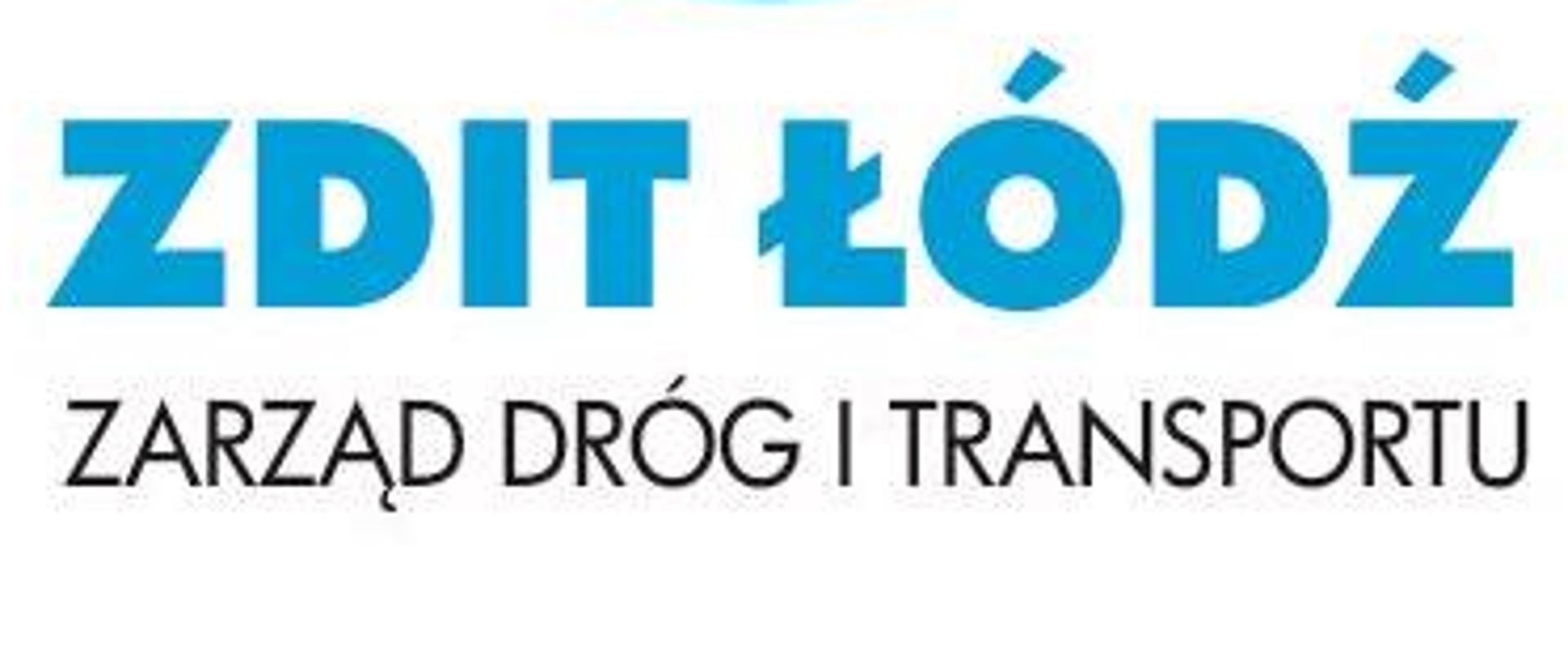 Jest to logo ZDIT ŁÓDŹ. Na białym tle znajduje się niebieskie małe kółko, które jest w dużym niebieskim kole przeciętym czarnymi pasami ulicznymi. Poniżej znajduje się niebieski napis ZDIT ŁÓDŹ oraz czarny napis ZARZĄD DRÓG I TRANSPORTU. 