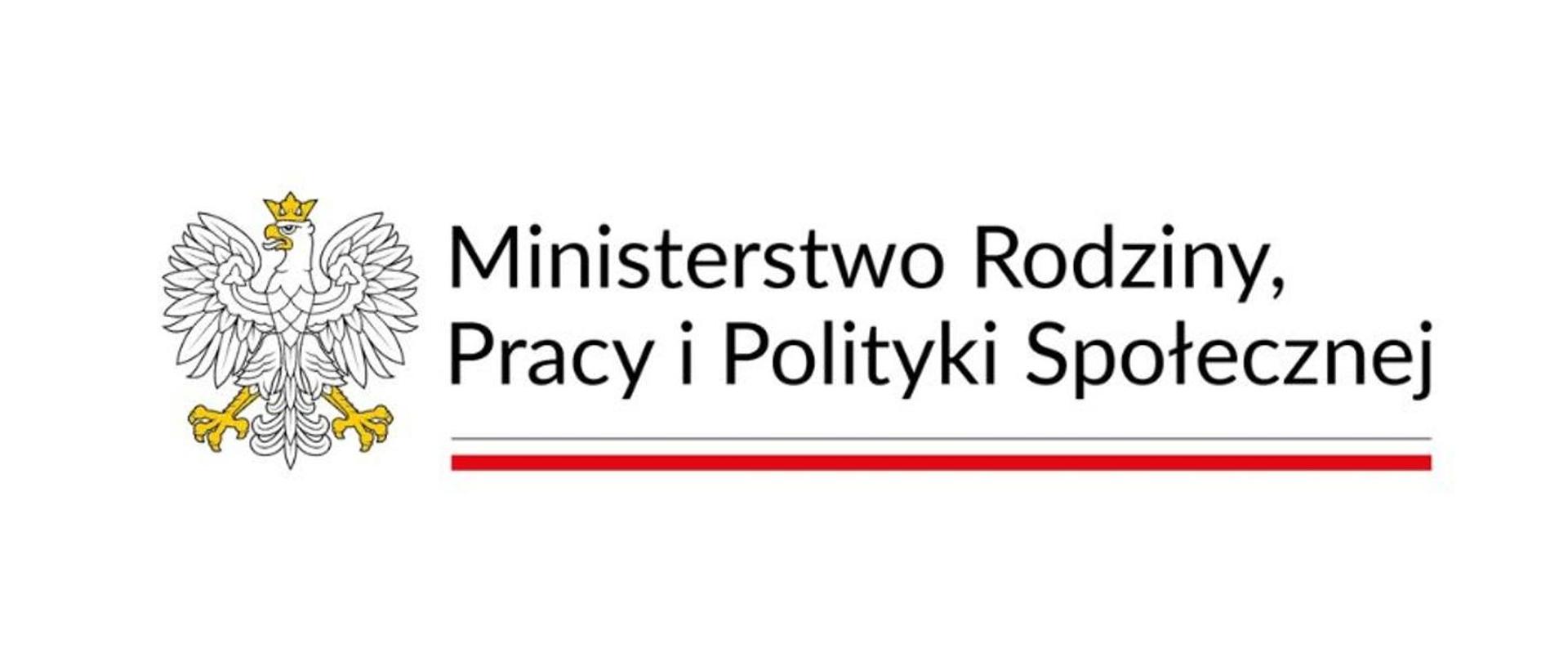 Logo Ministerstwa Rodziny, Pracy i Polityki Społecznej. Godło państwowe i nazwa ministerstwa